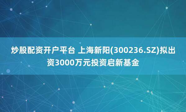 炒股配资开户平台 上海新阳(300236.SZ)拟出资3000万元投资启新基金