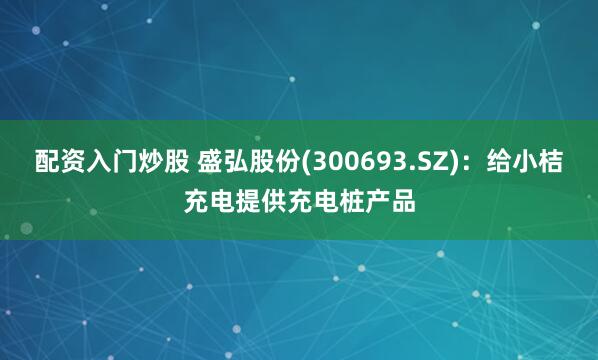 配资入门炒股 盛弘股份(300693.SZ)：给小桔充电提供充电桩产品